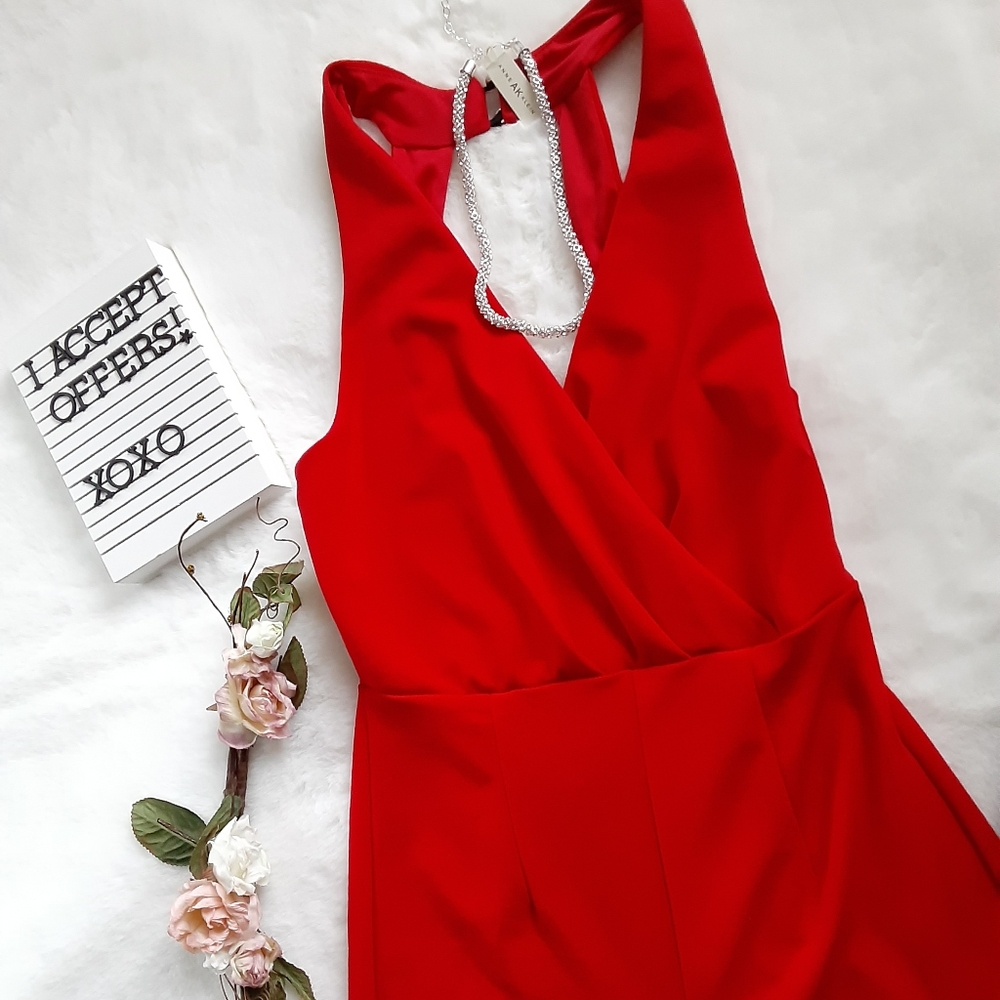 Red Culotte Sleeveless Jumpsuit Medium - Picture 2 of 8